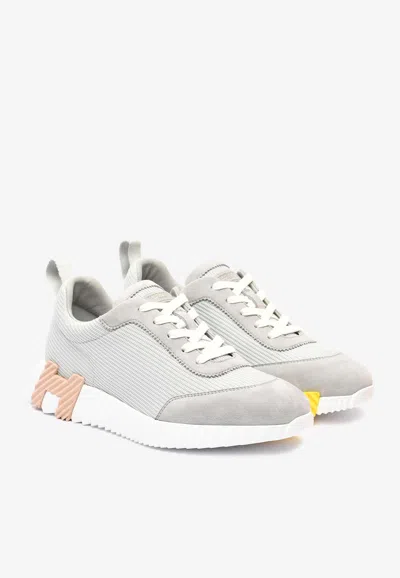 Pre-owned Hermes Bouncing Low-top Sneakers In Gris Temperance Mesh And Suede