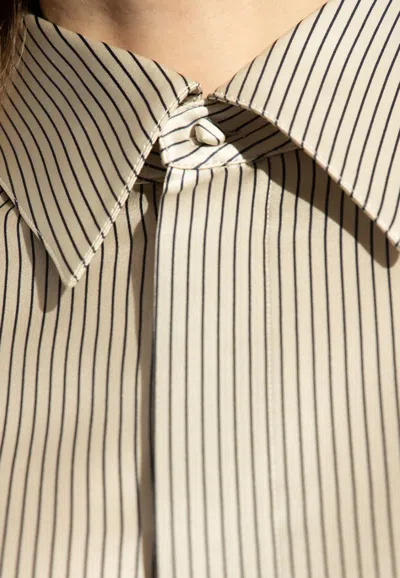 Shop Saint Laurent Boyfriend Striped Silk Satin Shirt In Cream