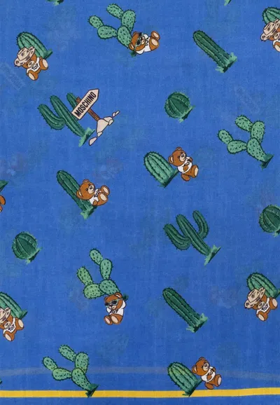 Shop Moschino Cactus Print Rectangular Scarf In Blue