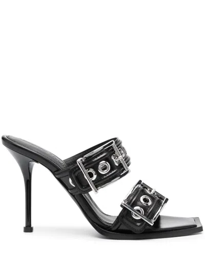 Alexander Mcqueen Alexander Mc Queen Punk Double Buckle Leather Sandals In Black