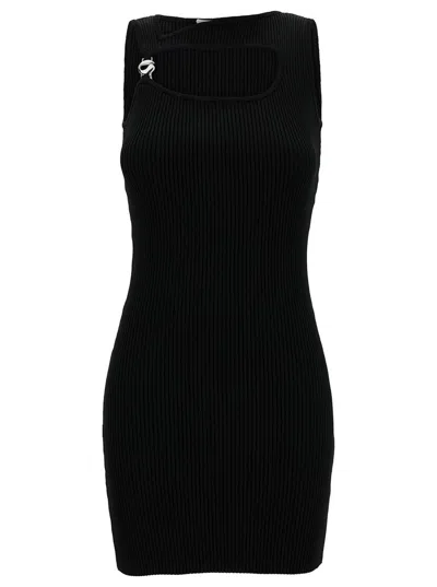 Coperni Mini Black Dress With Cut-out And Logo Detail In Ribbed Viscose Woman In Black