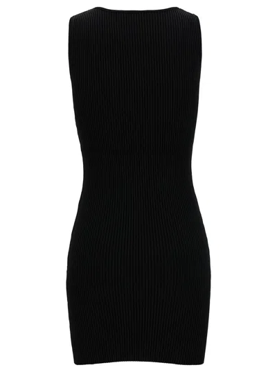 Coperni Mini Black Dress With Cut-out And Logo Detail In Ribbed Viscose Woman In Black