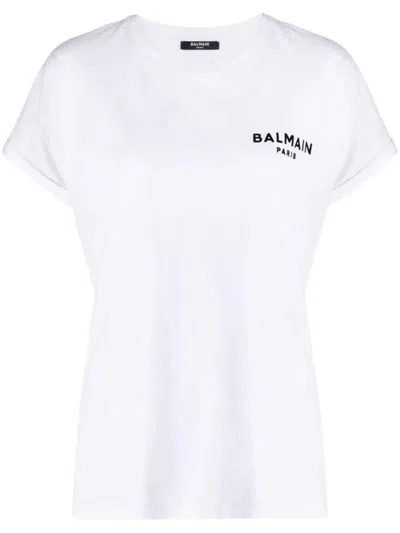 Shop Balmain Flock Detail T-shirt Clothing In White