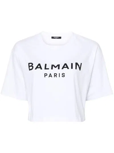 Shop Balmain Printed Cropped T-shirt Clothing In White