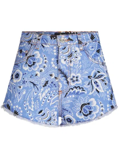 Shop Etro Shorts With Print In Blue