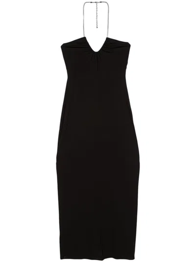 Shop Michael Kors Recycled Viscose Midi Dress With American Neckline In Black