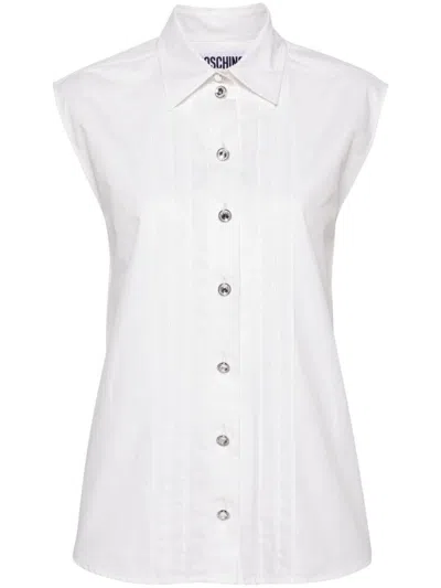 Shop Moschino Ribbed Detail Shirt In White