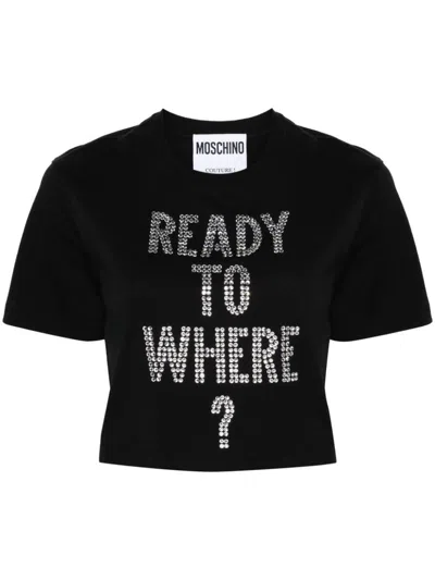 Shop Moschino T-shirt With Rhinestones In Black