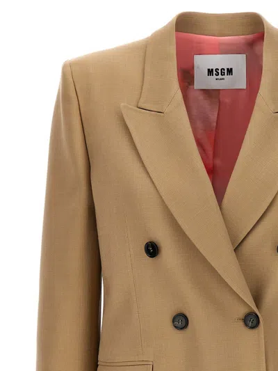 Msgm Double-breasted Blazer In Beige