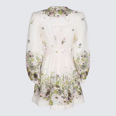 Shop Zimmermann Cream Linen Dress In Cream Multi Floral