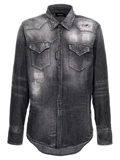 Shop Dsquared2 'classic Western' Shirt In Gray