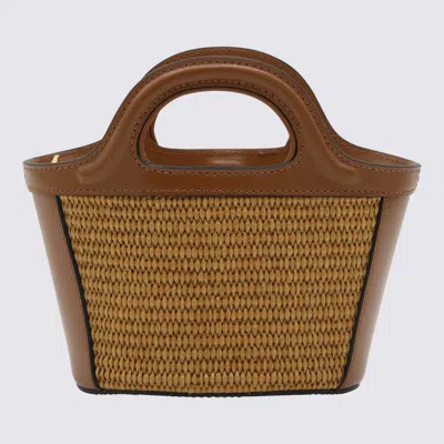 Shop Marni Brown Canvas And Leather Tropicalia Mini Top Handle Bag In Raw Sienna