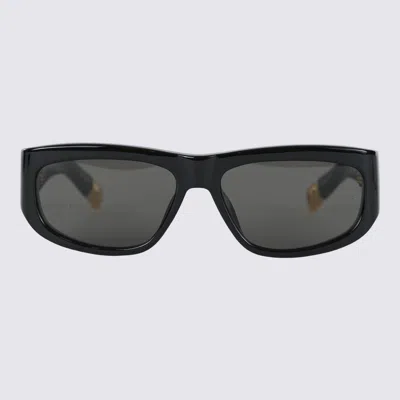 Shop Jacquemus Sunglasses In Black/ Yellow Gold/ Gre
