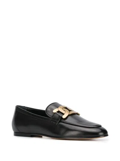 Shop Tod's Flat Chain  Black Leather Loafers  Woman