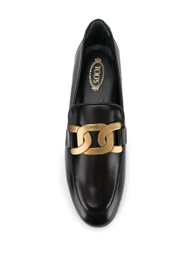Shop Tod's Flat Chain  Black Leather Loafers  Woman