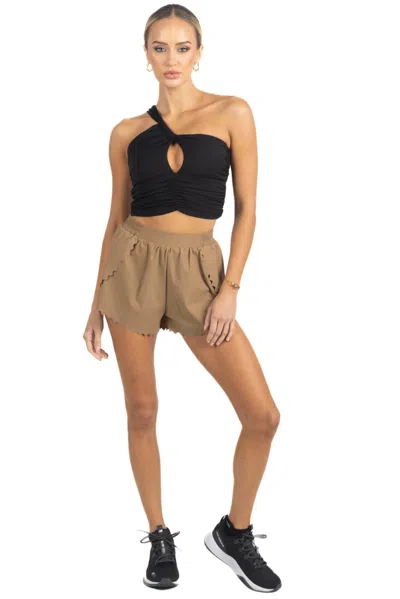 Shop Akalia Chloe Romantic Scalloped Detailing Shorts In Brown