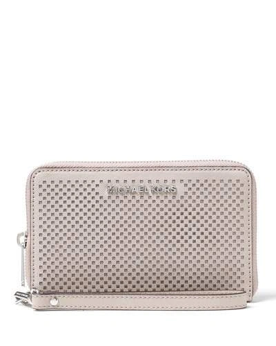 Michael Michael Kors Jet Set Travel Large Perforated Phone Case, Cement