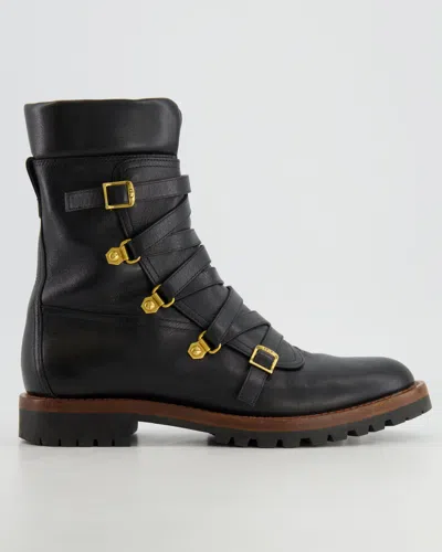 Shop Dior Leather Wil Boots With Gold Logo Detail In Black