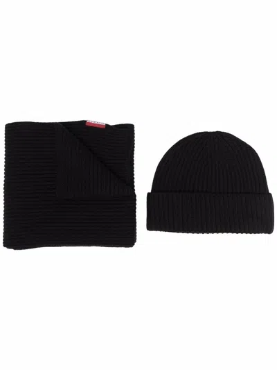 Shop Dsquared2 Scarf And Beanie Set In Black