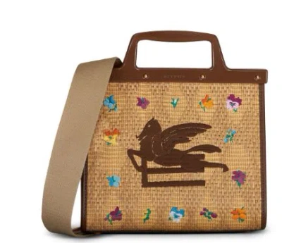 Shop Etro 'love Trotter' Multicolor Midi Raffia Bag In Beige
