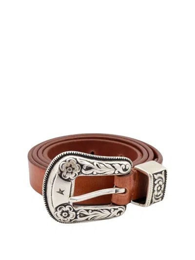 Shop Golden Goose Belt In Leather Brown
