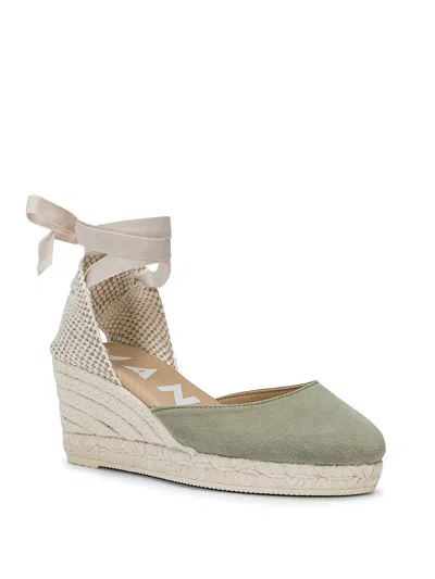 Shop Manebi Manebí Hamptons Suede Wedge With Lace In Green