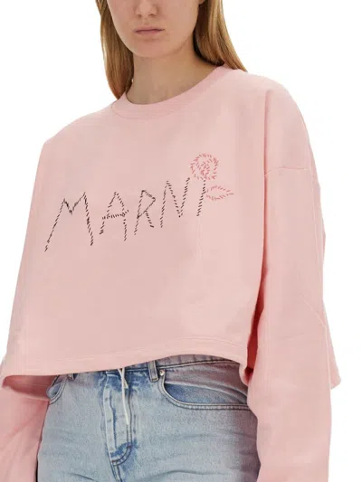 Shop Marni "organic Cotton Sweatshirt With Hand-embroid In Rosa