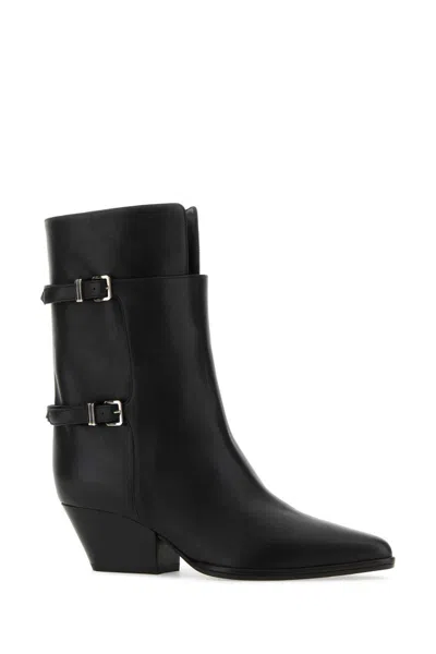 Sergio Rossi Leather Ankle Boots With Pointed Toe And Thick Heel In Black