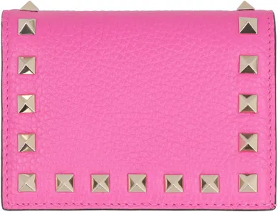 Shop Valentino Garavani - Rockstud Small Leather Flap-over Wallet In Fuchsia