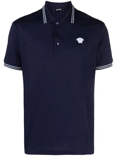 Shop Versace Polo Shirt With Logo In Blue