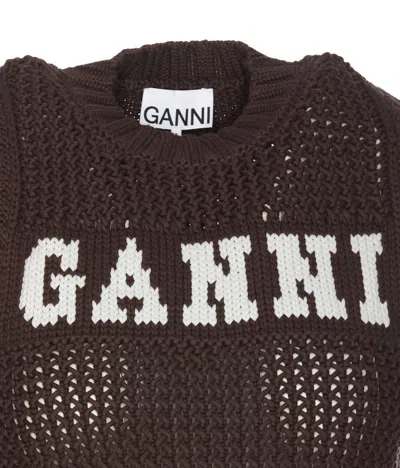 Shop Ganni Vest With Logo In Brown