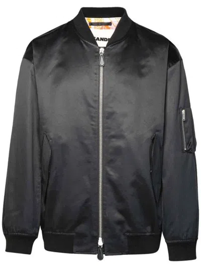 Shop Jil Sander Black Cotton Bomber Jacket