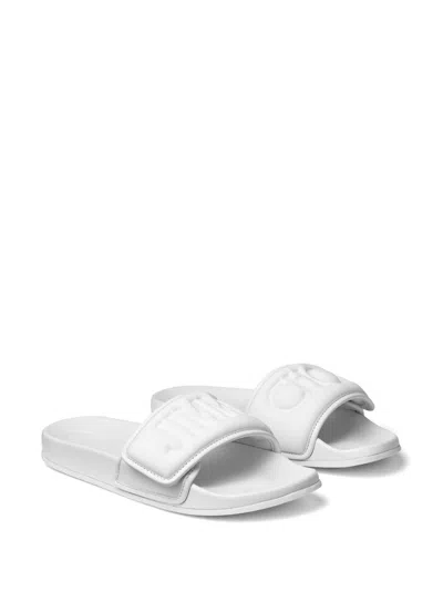 Shop Jimmy Choo Fitz/f Leather Pool Slippers In White