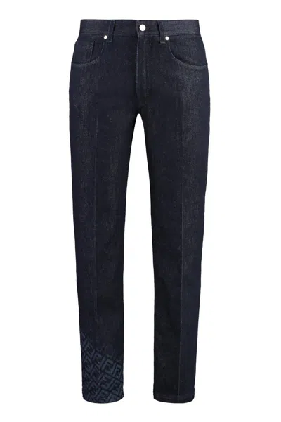 Shop Fendi Regular-fit Cotton Jeans In Denim