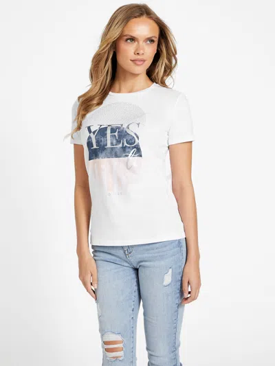 Shop Guess Factory Eco Life Rhinestone Tee In White