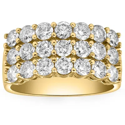 Pompeii3 3 Ct Diamond Three Row Women's Wedding Anniversary Ring In White Or Yellow Gold In Multi