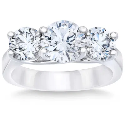 Pompeii3 3 1/4ct Tw Round Diamond Three Stone Engagement Ring 14k White Gold Lab Grown In White
