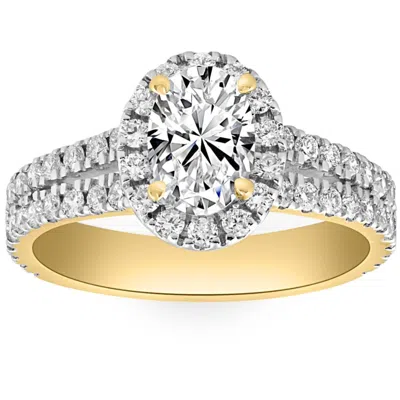 Pompeii3 2ct Diamond Oval Lab Grown Halo Engagement Ring White, Yellow Or Rose Gold In Multi