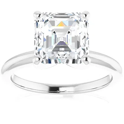 Pompeii3 3ct Asscher Solitaire Moissanite Engagement Ring In White Yellow Or Rose Gold In Multi