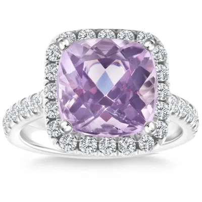 Pompeii3 6 1/4ct Cushion Pink Kunzite & Diamond Halo Ring 14k Gold Lab Grown In Multi