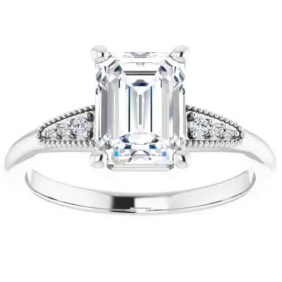 Pompeii3 1 3/4ct Diamond & Emerald Cut Moissanite Vintage Engagement Ring White Gold In Multi