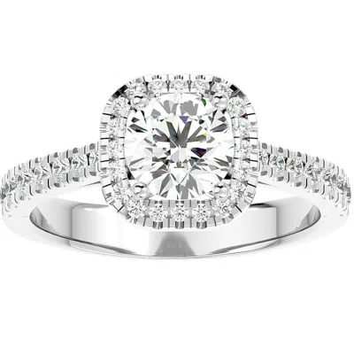 Pompeii3 1 1/6ct Moissanite & Diamond Cushion Halo Engagement Ring White Or Yellow Gold In Multi