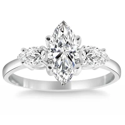 Pompeii3 1 1/3ct Marquise & Pear Shape Diamond 3 Stone Engagement Ring 14k Gold Lab Grown In Multi