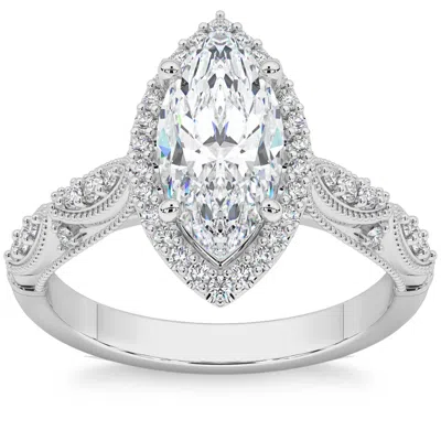Pompeii3 2 1/4ct Marquise Halo Nature Inspired Lab Grown Diamond Engagement Ring 14k Gold In Multi