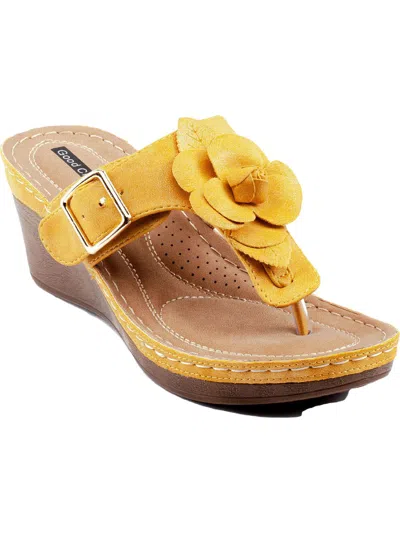 Shop Good Choice Flora Womens Faux Leather Thong Wedge Sandals In Yellow