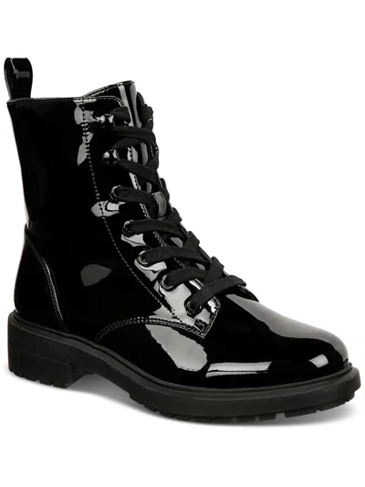 Shop Alfani Terissa Womens Patent Combat & Lace-up Boots In Black
