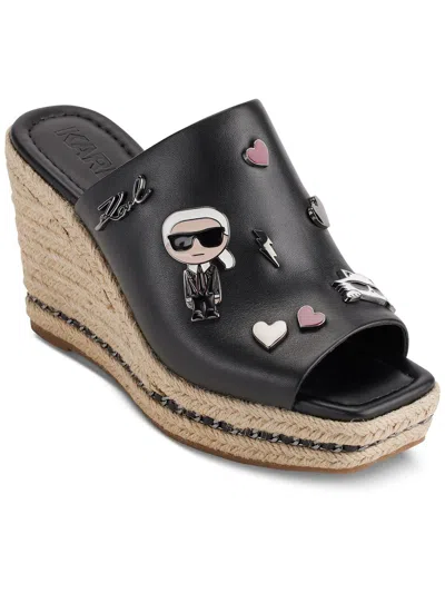 Shop Karl Lagerfeld Corissa Pins Womens Leather Peep-toe Espadrilles In Black