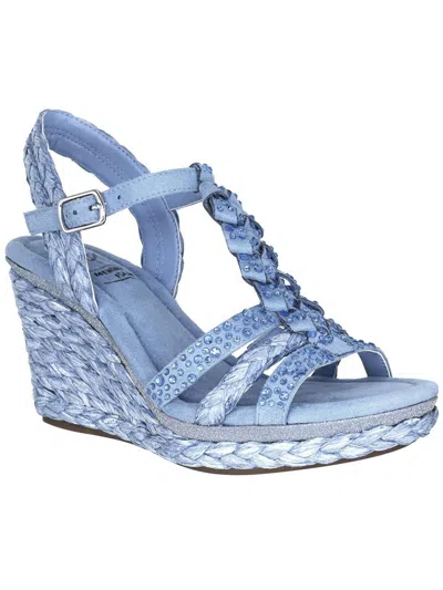 Shop Impo Oliza Womens Faux Suede Wedge Sandals In Blue