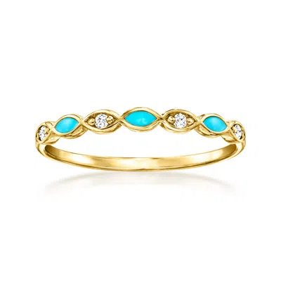 Shop Rs Pure By Ross-simons Blue Enamel And Diamond-accented Ring In 14kt Yellow Gold In White