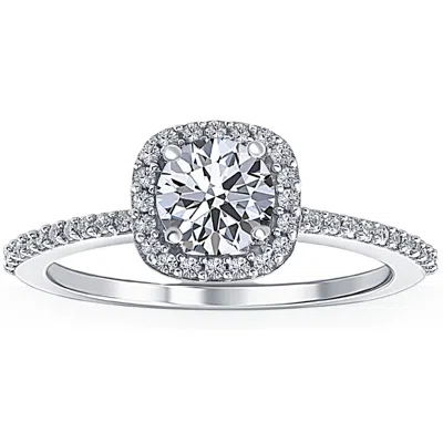 Pompeii3 1 Ct Cushion Halo Diamond & Moissanite Engagement Ring 14k White Gold Lab Grown In Multi